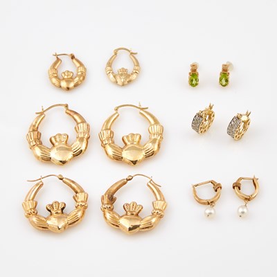 Lot 608 - Twelve Gold, Stone and Bead Earrings, 14K 12 dwt. all, damaged