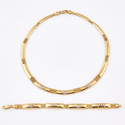 Lot 650 - Gold and Stone Necklace and Flexible Bracelet, 14K 18 dwt. all