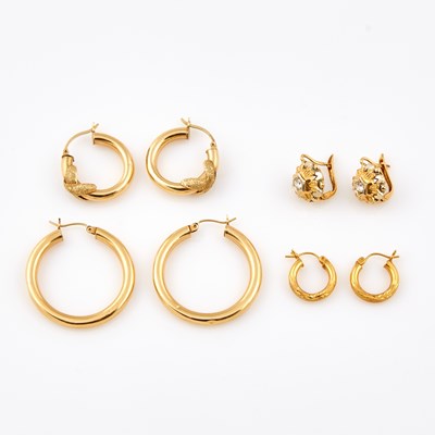 Lot 653 - Eight Gold and Stone Earrings, 18K 3 dwt. and 14K 6 dwt. all, damaged