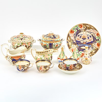 Lot 635 - Group of Derby Porcelain Imari Teawares and Three Derby Imari Miniature Bottle Vases