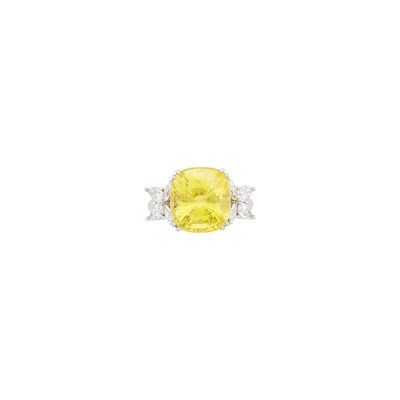 Lot 137 - White Gold, Yellow Sapphire and Diamond Ring