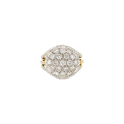 Lot 2358 - Two-Color Gold and Diamond Dome Ring