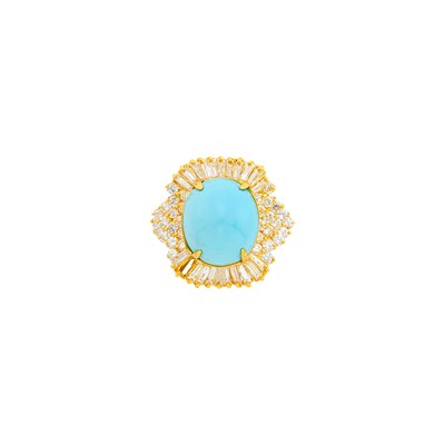 Lot 7 - Gold, Turquoise and Diamond Ring