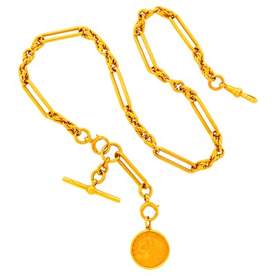 Lot 39 - Gold Watch Fob Chain Necklace with United States Gold Coin Charm