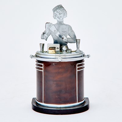 Lot 312 - Ronson Art Deco Chromed and Enameled Metal “Junior Bartender” Table Lighter