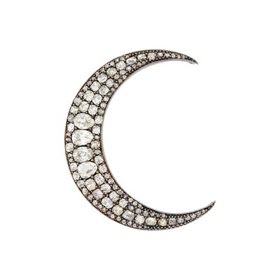 Lot 156 - Antique Silver, Gold and Diamond Crescent Brooch