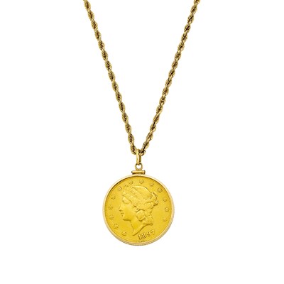 Lot 1041 - Gold and Gold Coin Pendant-Necklace