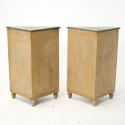 Lot 585 - Pair of Italian Neoclassical Style Polychrome Painted Corner Cabinets