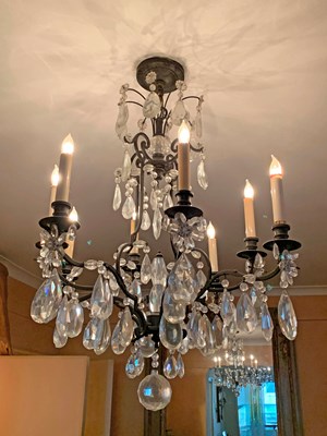 Lot 161 - Louis XV Style Eight Light Metal and Glass Chandelier