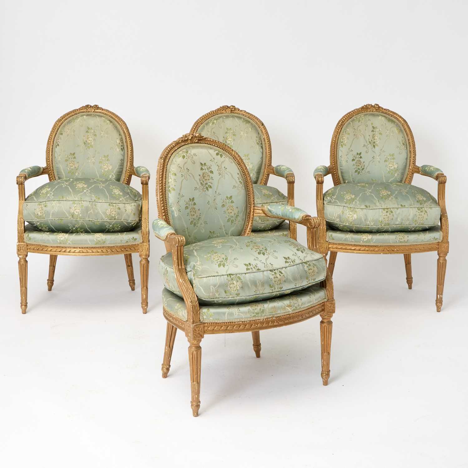 Lot 431 - Set of Four Louis XVI Giltwood Fauteuils en Cabriolet