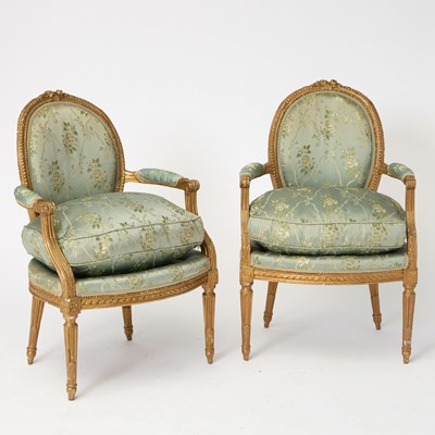 Lot 431 - Set of Four Louis XVI Giltwood Fauteuils en Cabriolet