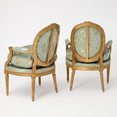 Lot 431 - Set of Four Louis XVI Giltwood Fauteuils en Cabriolet