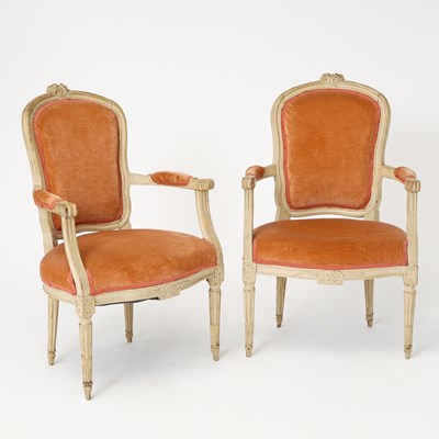 Lot 429 - Pair of Louis XVI Painted Fauteuils en Cabriolet