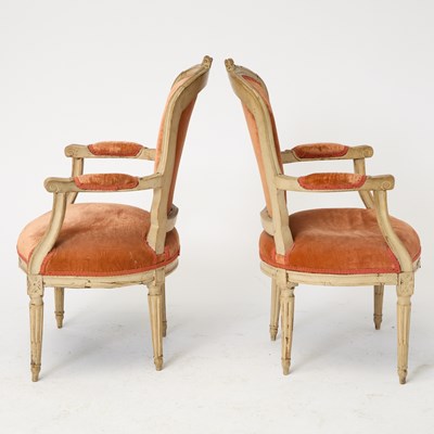 Lot 429 - Pair of Louis XVI Painted Fauteuils en Cabriolet