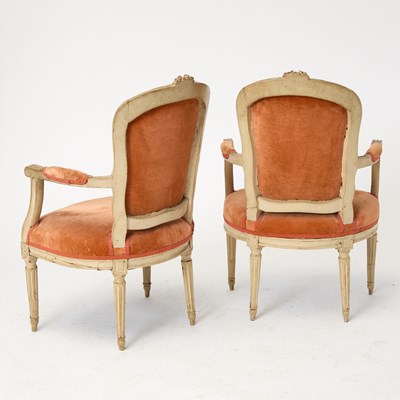 Lot 429 - Pair of Louis XVI Painted Fauteuils en Cabriolet