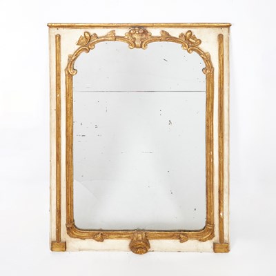 Lot 250 - Rococo Style Painted and Parcel-Gilt Trumeau Mirror