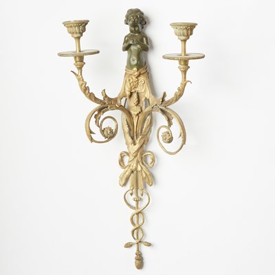 Lot 488 - Pair of Louis XVI Style Patinated and Gilt-Bronze Two-Branch Wall-Lights