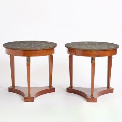 Lot 193 - Pair of Directoire Style Mahogany and Marble Top Circular Tables