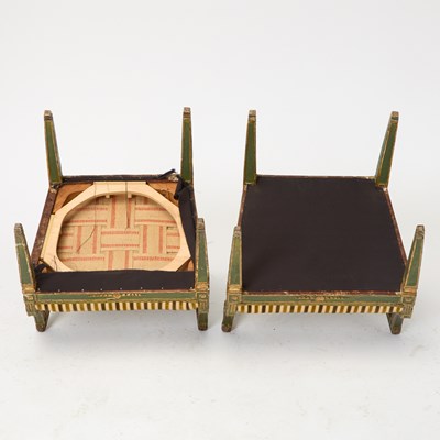 Lot 554 - Pair of Italian Parcel-Gilt Green Painted Armchairs