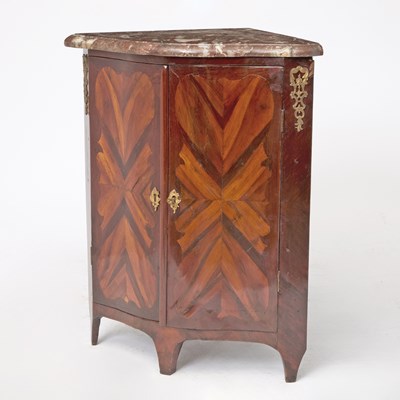 Lot 140 - Louis XV Marble Top Inlaid Tulipwood Corner Cabinet