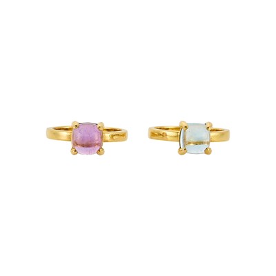 Lot 1255 - Two Tiffany & Co., Paloma Picasso Gold and Gem-Set 'Sugar Stack Loaf' Rings