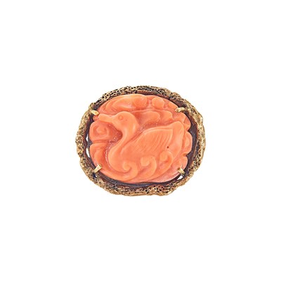 Lot 1185 - Antique Gold and Carved Coral Ring