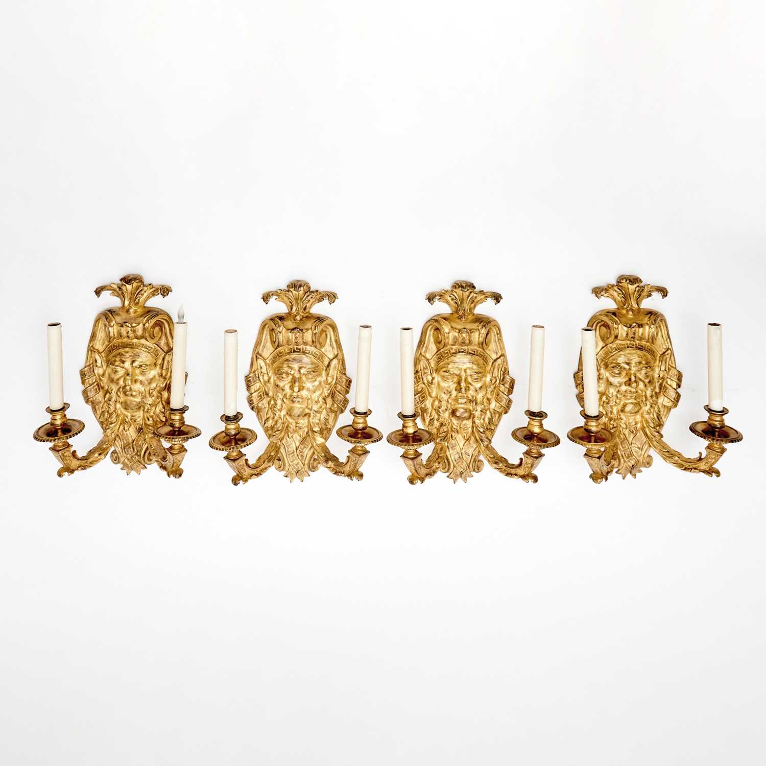 Lot 477 - Set of Four Régence Style Gilt-Bronze Two-Branch Wall-Lights