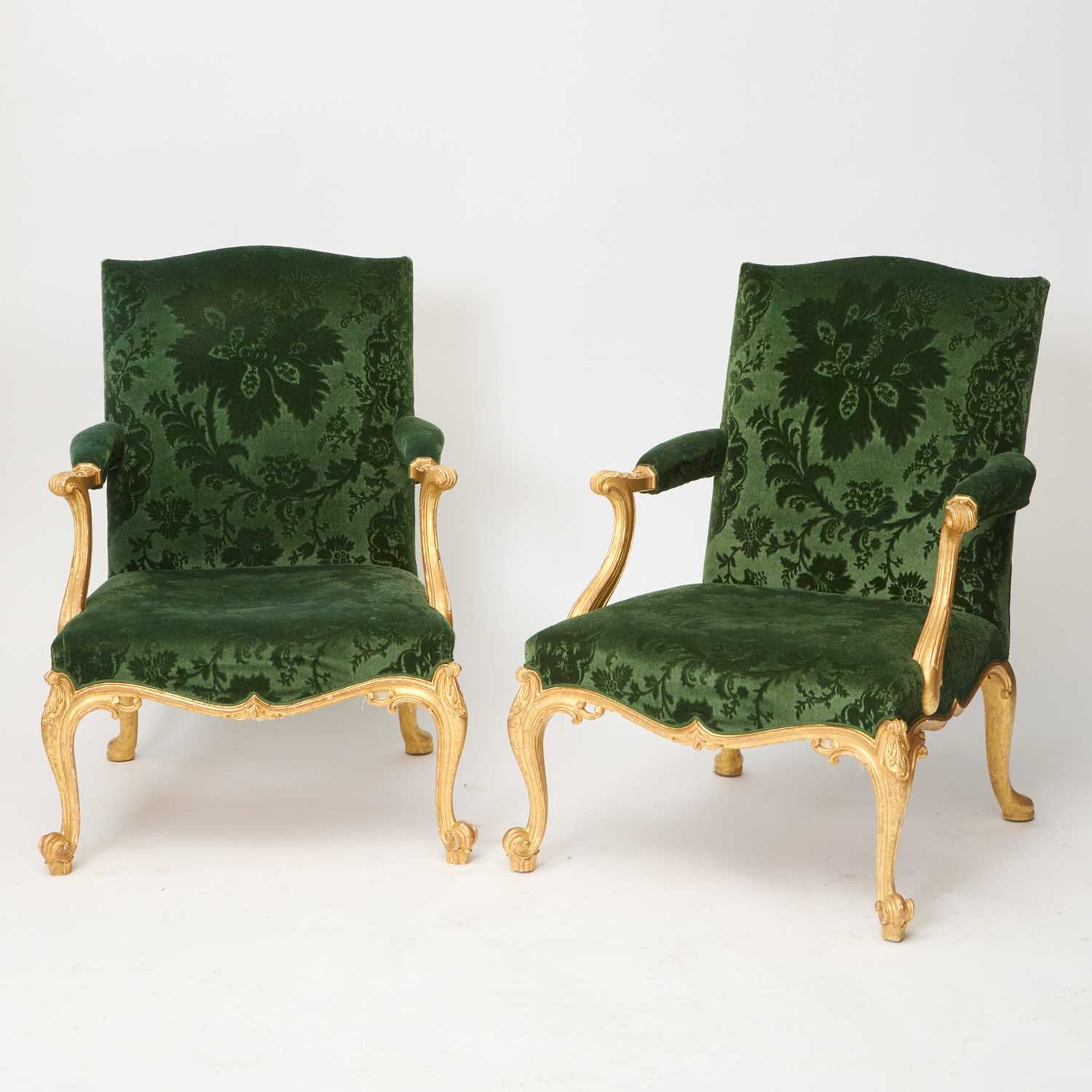 Lot 527 - Pair of George II Style Giltwood Armchairs