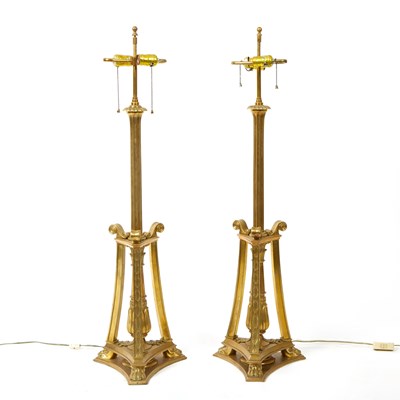 Lot 340 - Pair of Empire Style Brass Table Lamps