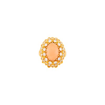 Lot 202 - Gold, Angel Skin Coral and Diamond Ring