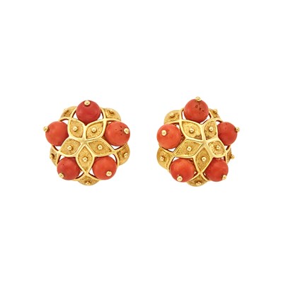 Lot 1106 - Zolotas Gold and Coral Earclips