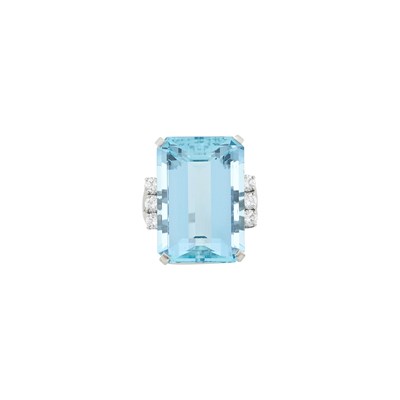 Lot Platinum, Aquamarine and Diamond Ring