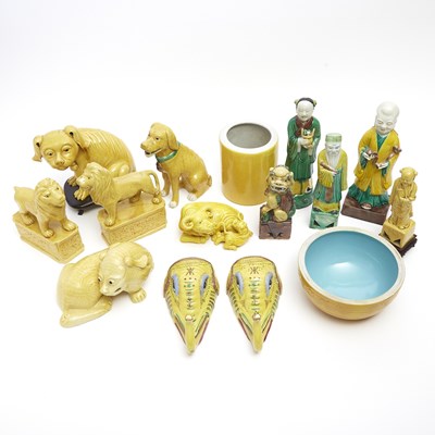 Lot 351 - Group of Chinese Famille Jaune Porcelain Articles