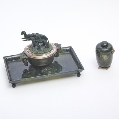 Lot 274 - Two Silver and Spinach Jade Desk Articles