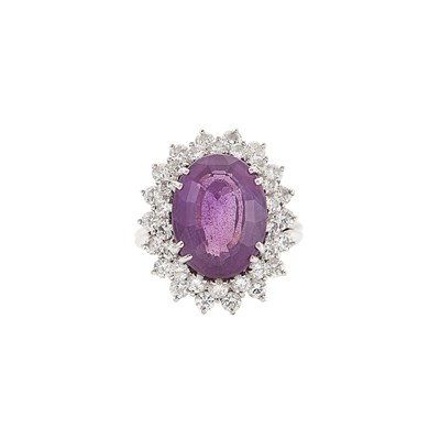 Lot 1167 - White Gold, Amethyst and Diamond Ring