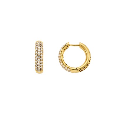 Lot 1248 - Pair of Gold and Diamond Hoop Earrings