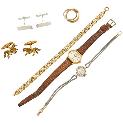 Lot 1275 - Group of Yellow and White Gold and Diamond Jewelry and Two Wristwatches