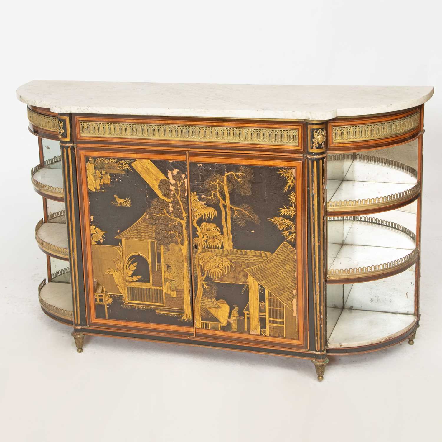 Lot 475 - Louis XVI Style Gilt-Bronze Mounted Lacquer, Ebonized, Amaranth and Satinwood Inlaid Commode a L'Anglaise