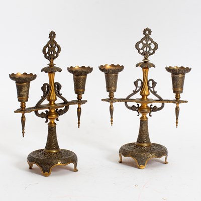 Lot 44 - Pair of Brass Middle Eastern Style Candleholders