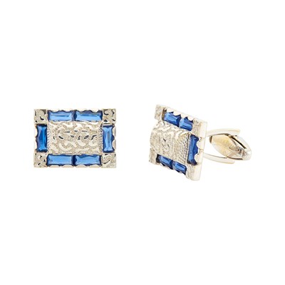 Lot 1153 - Lucien Piccard Pair of White Gold and Synthetic Sapphire Cufflinks