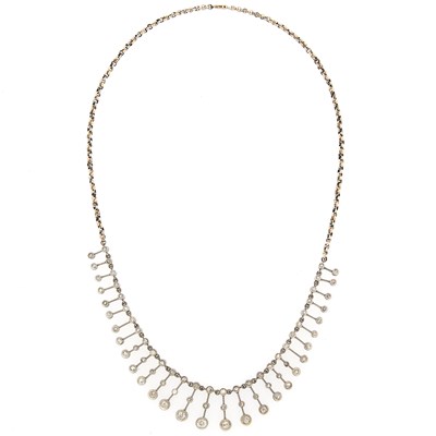 Lot 2210 - Silver, Gold and Diamond Fringe Necklace