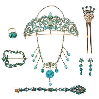 Lot 2199 - Group of Antique Silver-Gilt, Turquoise and Split Pearl Jewelry