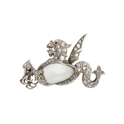 Lot 2209 - Antique Silver, Gold, Blister Pearl and Diamond Dragon Pin