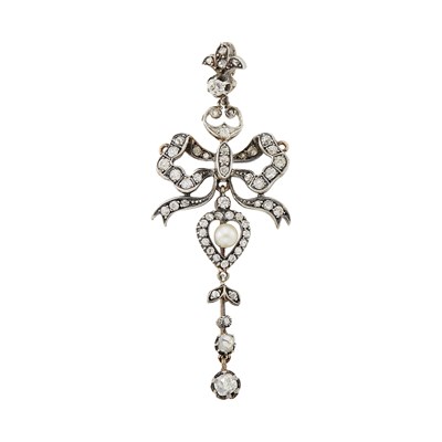 Lot 2222 - Silver, Gold, Diamond and Pearl Heart Pendant-Brooch