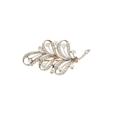 Lot 2244 - Belle Époque Platinum, Gold and Diamond Leaf Brooch