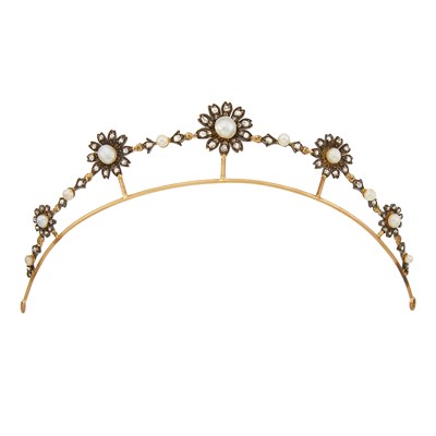 Lot 2214 - Antique Gold, Silver, Pearl and Diamond Flower Tiara