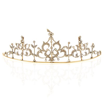 Lot 2203 - Antique Gold, Silver and Split Pearl Princess Tiara