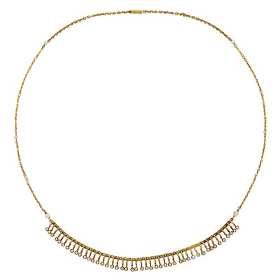 Lot 2233 - Long Etruscan Revival Gold and Pearl Necklace