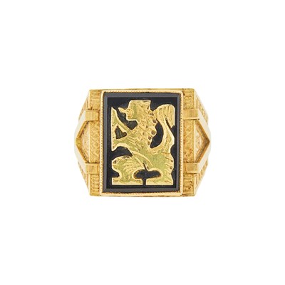 Lot 2381 - Gold and Black Enamel Peruvian Ring