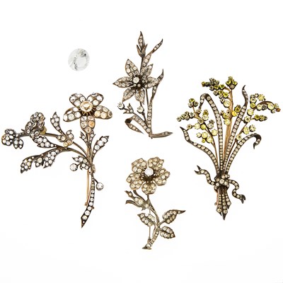 Lot 2225 - Group of Antique and Period Silver, Silver-Gilt and Paste Flower Brooches